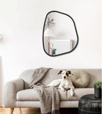 Black Asymmetrical Wall Mirror Large 20"x16" Irregular Oval Mirror Modern Wood - Image 3