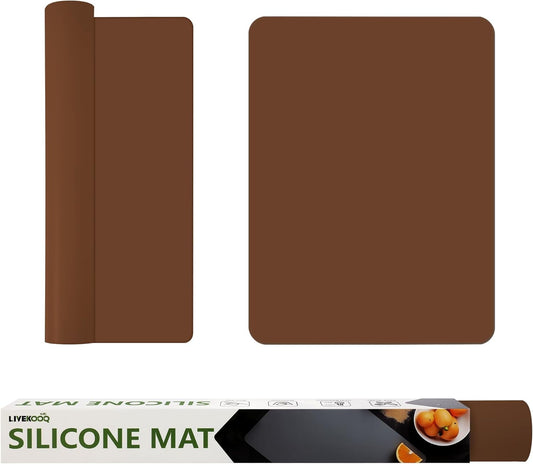 Silicone Mat for Kitchen Counter, Silicone Mat Trimable to Size (Brown, 15.7×11.8inch-2pcs), BPA-Free Silicone Placemat, Heat-Resistant NonSlip Table Mat for Air Fryer, Countertop Protector Mat