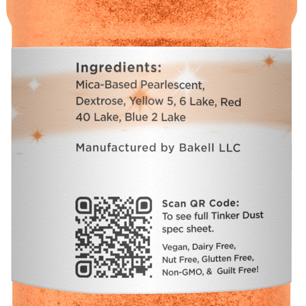 Pumpkin Orange BAKELL Edible Glitter, 45 Grams | TINKER DUST Edible Glitter | KOSHER Certified | 100% Edible Glitter | Cakes, Cupcakes, Cake Pops, Drinks, Dessert Vegan Glitter & Dusts (45g Shaker, Pumpkin Orange)