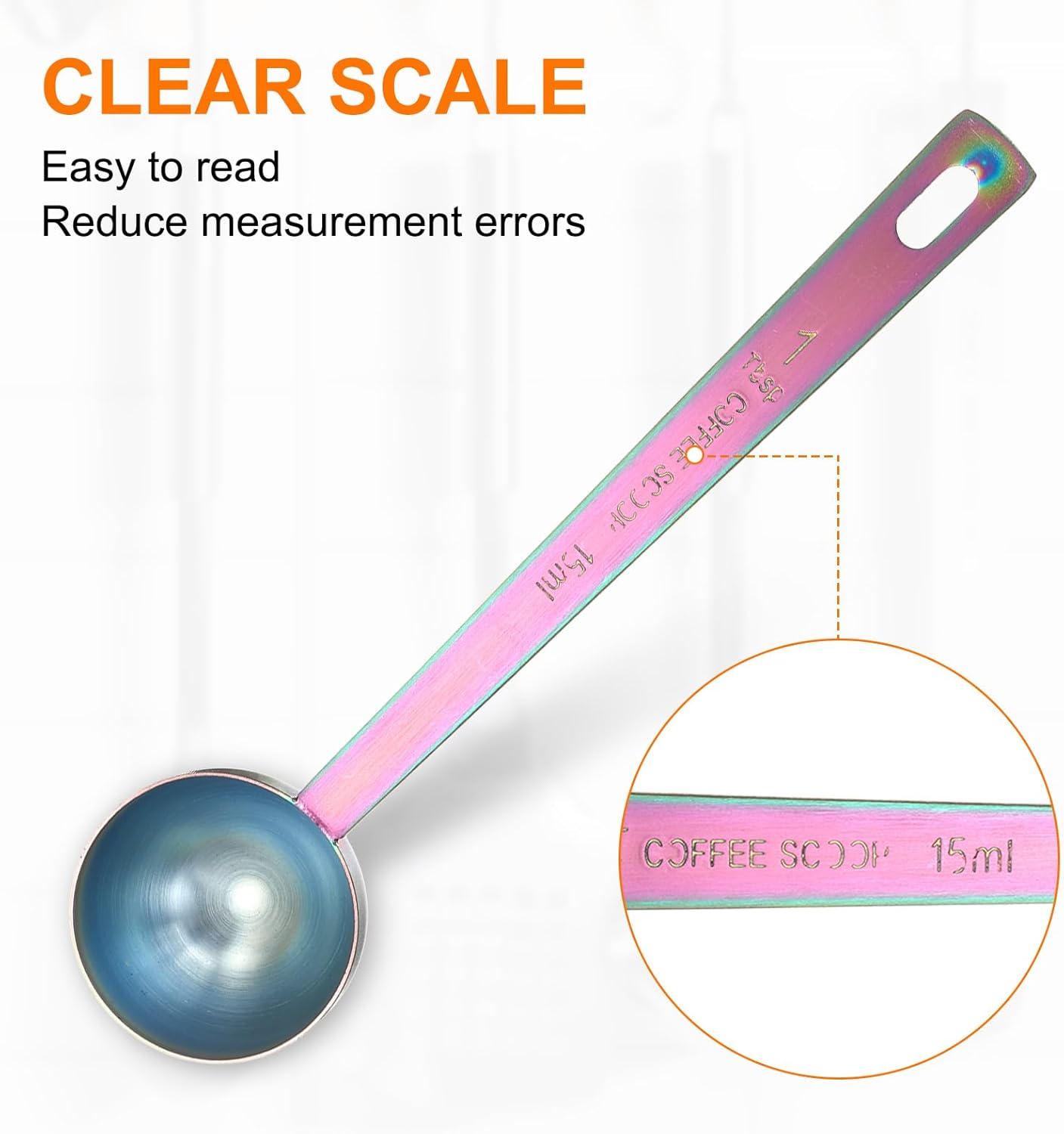 HARFINGTON 3pcs Coffee Scoop Spoon 1tbsp (3tsp, 15ml) 304 Stainless Steel Long Handle Teaspoon/Tablespoon Measuring Spoons Scoops for Tea Sugar Kitchen, Multicolor