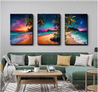 weiyiart 3-Piece Tropical Beach Wall Art, Northern Lights Ocean Sunset Canvas - Image 6