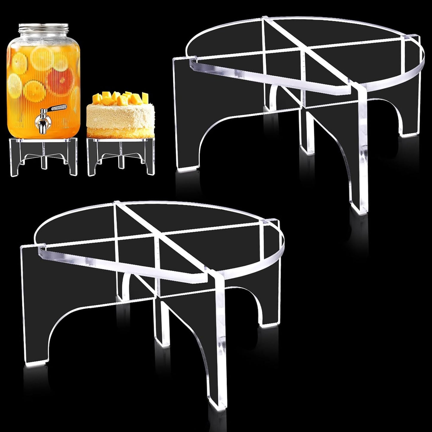 2Pcs Glass Drink Dispenser Stand, Acrylic Stands,Fit Max 8.7 Inch Diameter of Beverage Dispenser Holder, Water Dispenser Stand for Parties and Events, Plant Stands, Cake Stand