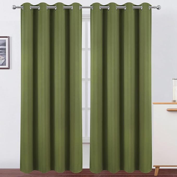 LEMOMO Blackout Curtains 52 x 120 Inch Long Olive Green Curtains Set of 2 by Lemomo