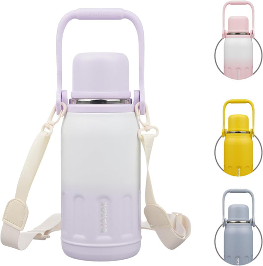 BJPKPK Insulated Water Bottle 27oz Stainless Steel Water Thermos with Handle and Cup Lid Travel Metal Thermos,Purple Pearl