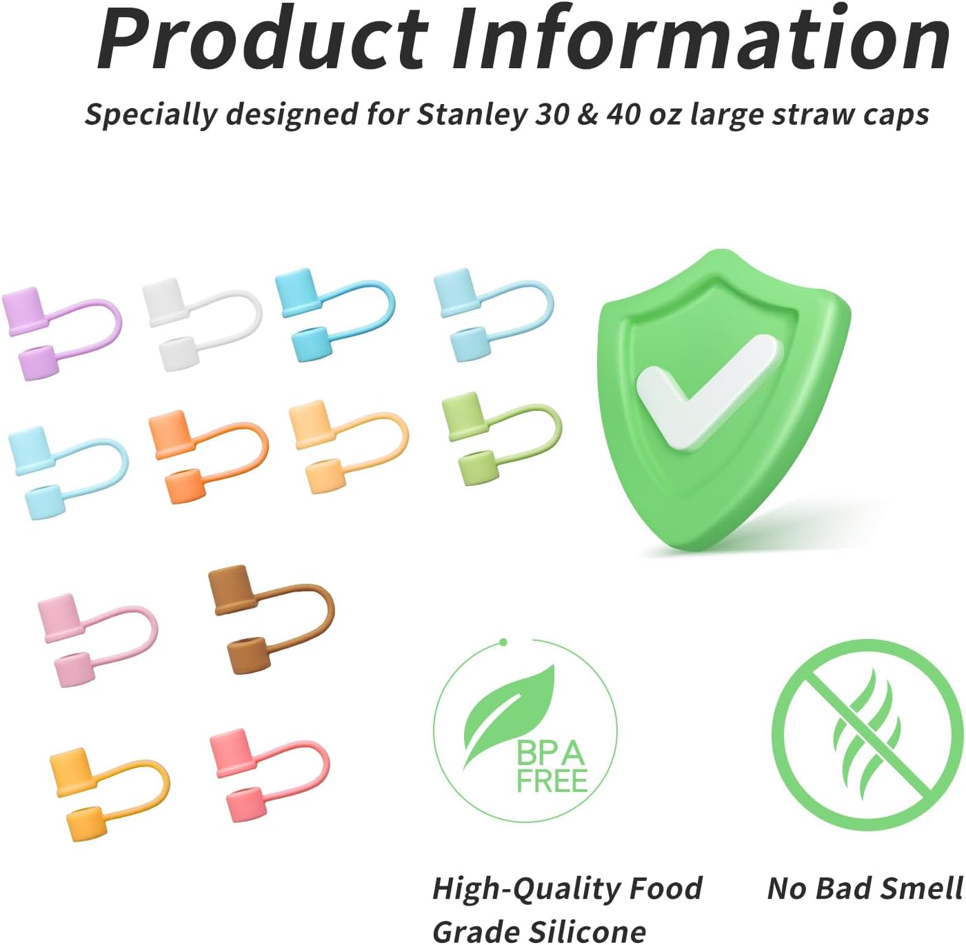 Straw Toppers for 10mm/0.39inch Diameter Straw Cover, compatable for Stanley/Owala Tumblers, Food Grade Silicone. (4Pcs-White+4Pcs-Black)