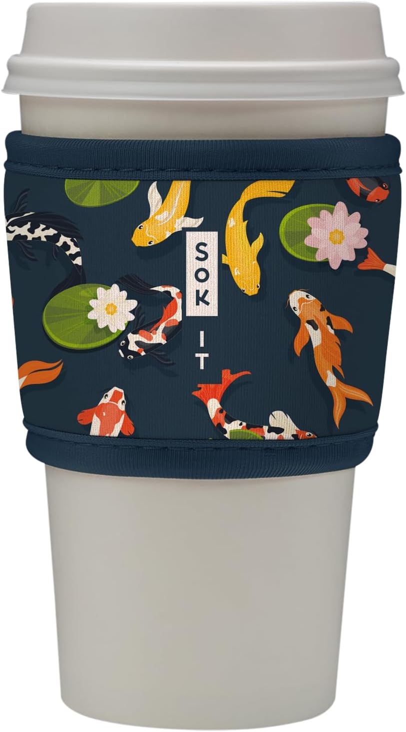 Sok It HotSok Coffee & Tea Reusable Insulated Neoprene Cup Sleeve (Koi Garden)