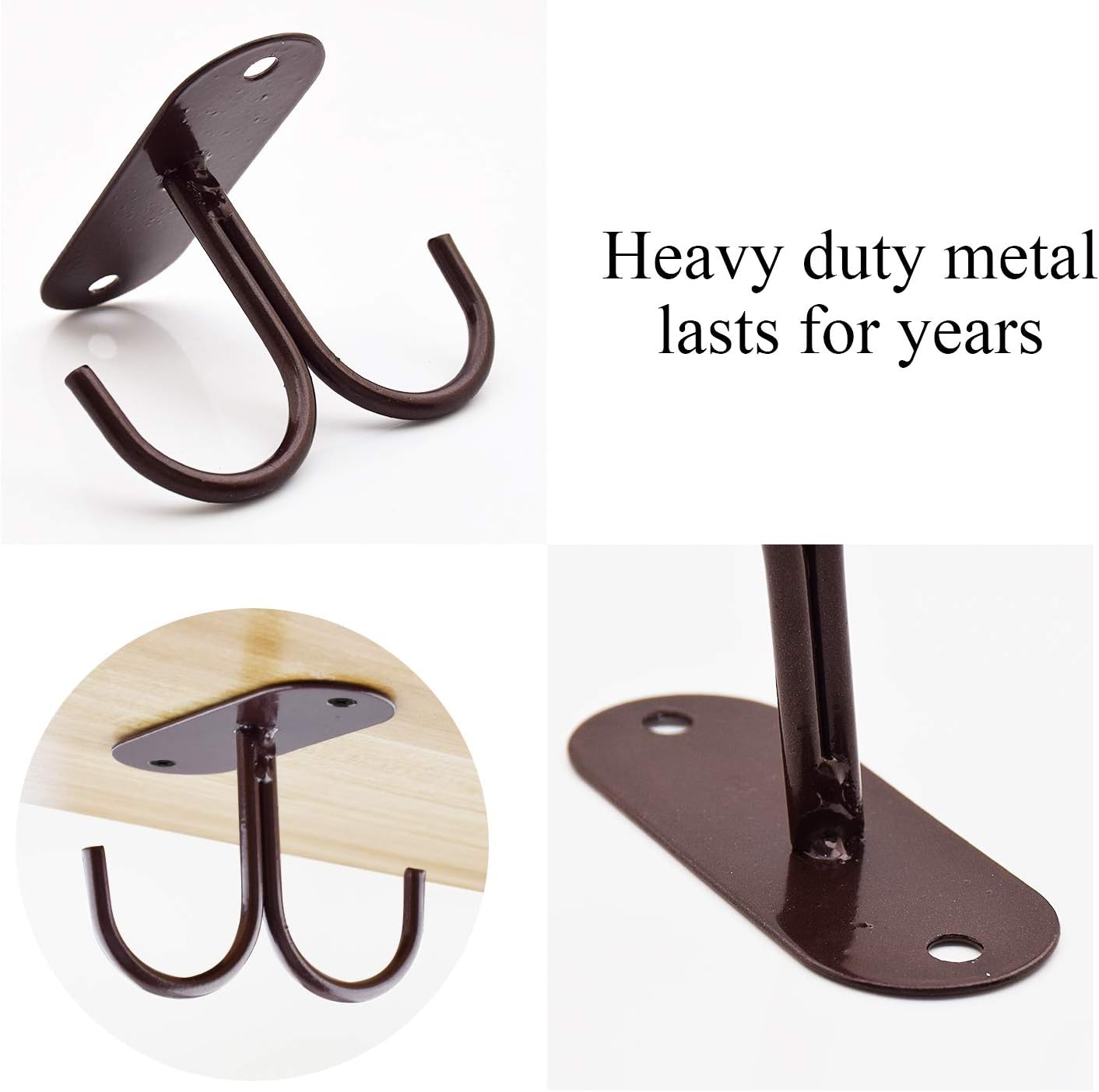 Mocoum Under Cabinet Mug Hooks, Rustic Mug Organizer Rack Under Shelf Hanging Rack for Mugs, Coffee Cups, Utensils Brown, Holds 6 (Max. 6 Mugs)