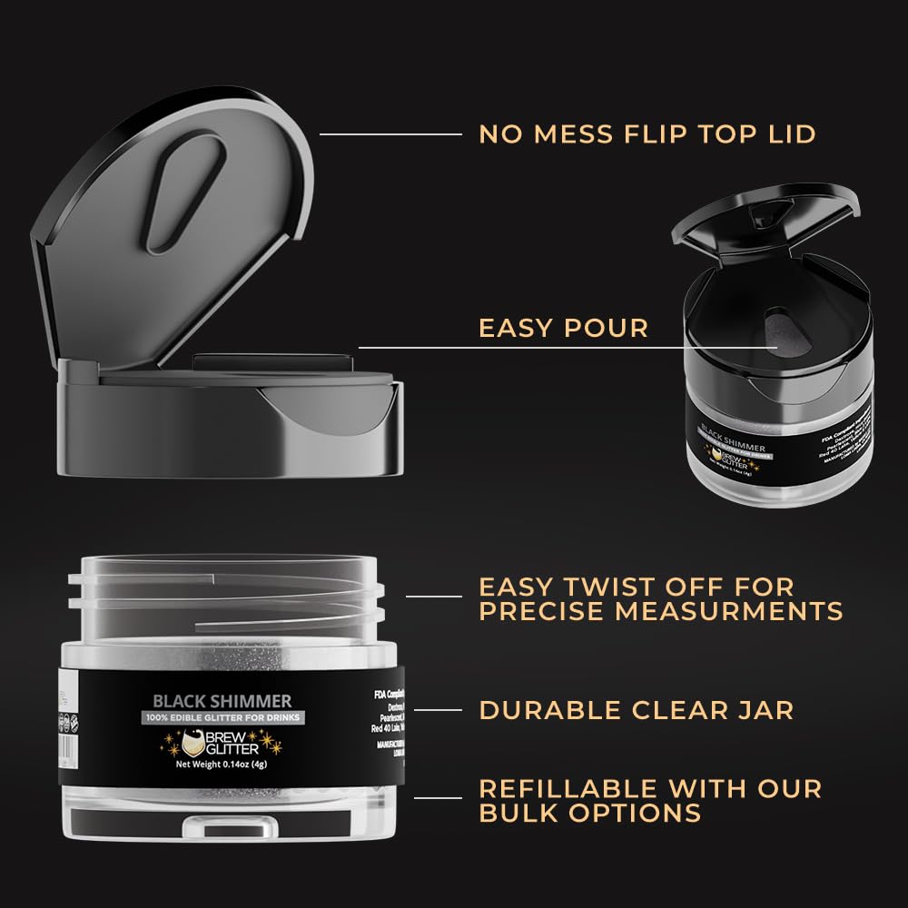 Brew Glitter Black Edible Drink Glitter 1x 4g Jar for Cocktails, Beer, & Beverages