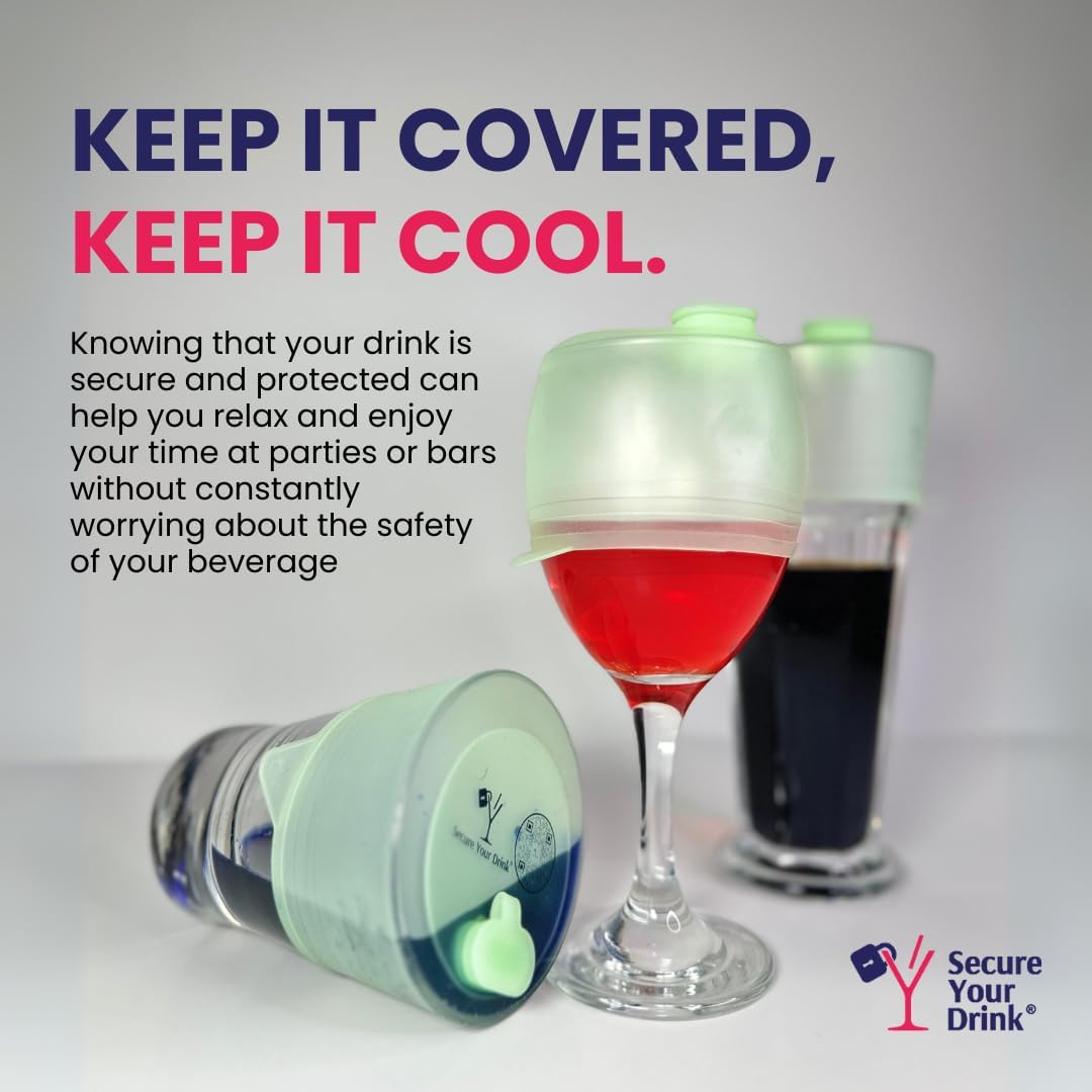 Multi-Use Silicone Anti Spiking Drink Cover Protector With Lift N’ Lock Sip System (1 Pack). Spiking, Spill and Contaminant Prevention. Fits Most Cups And Glasses, Straw Compatibility and Reusable.
