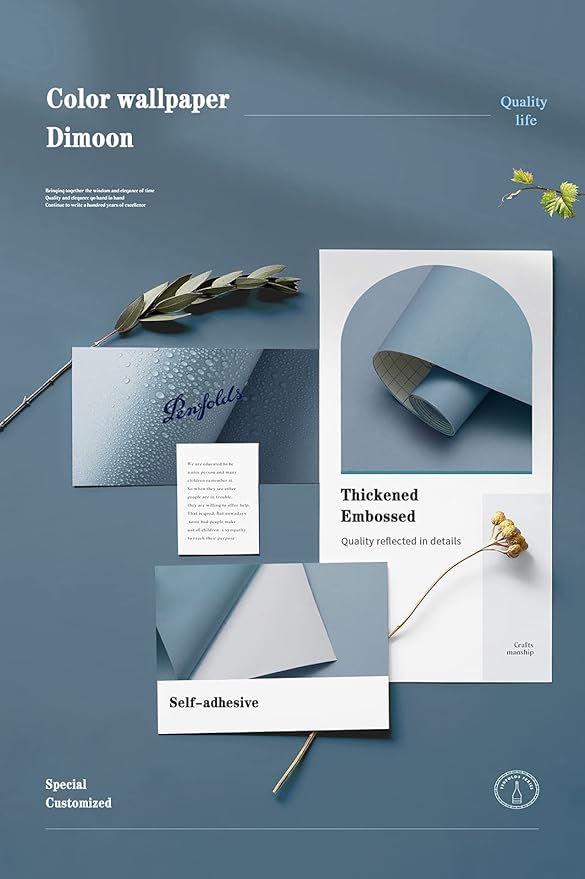 Dimoon 787''x17.7'' Blue Peel and Stick Wallpaper Contact Paper Modern Self - Image 4