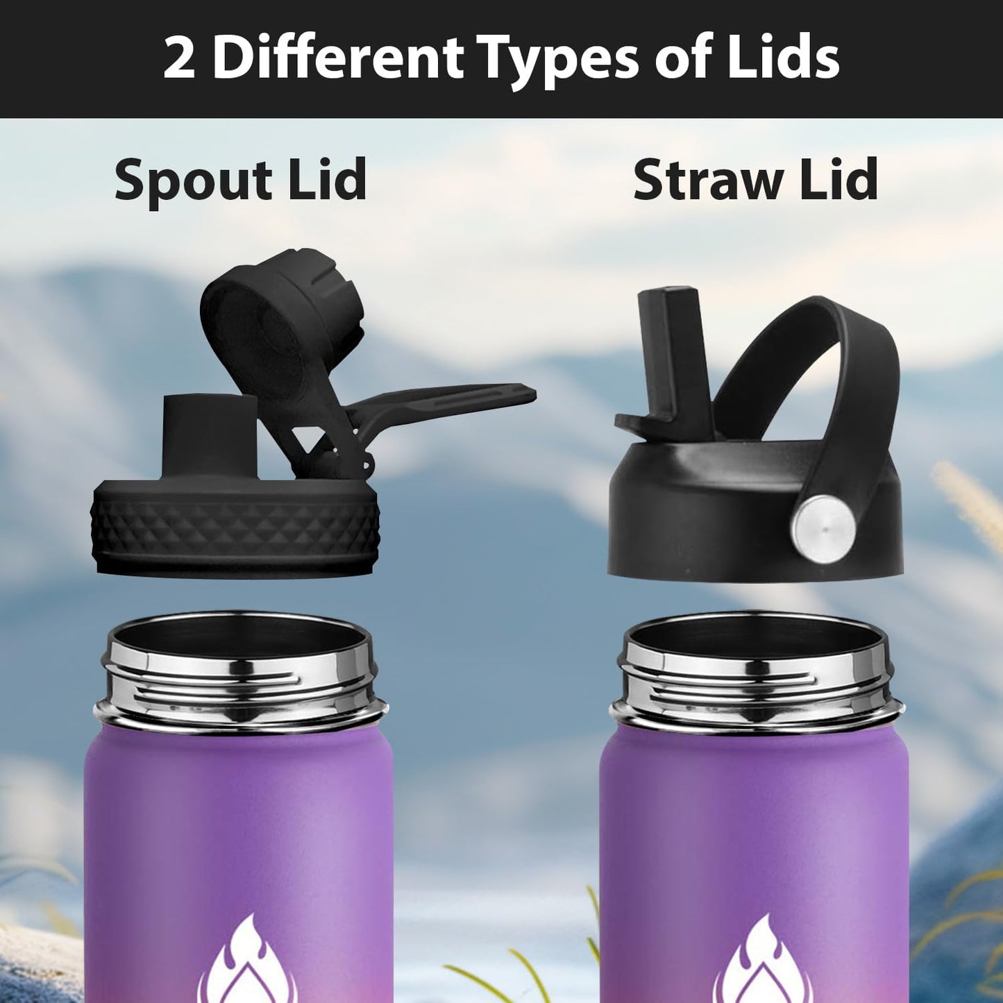 SENDESTAR Stainless Steel Water Bottle, Wide Mouth Water Bottle 24 oz with Straw Lid, Spout Lid, Double Wall Vacuum Insulated Leak Proof, Keeps Liquids Hot or Cold (Violet)