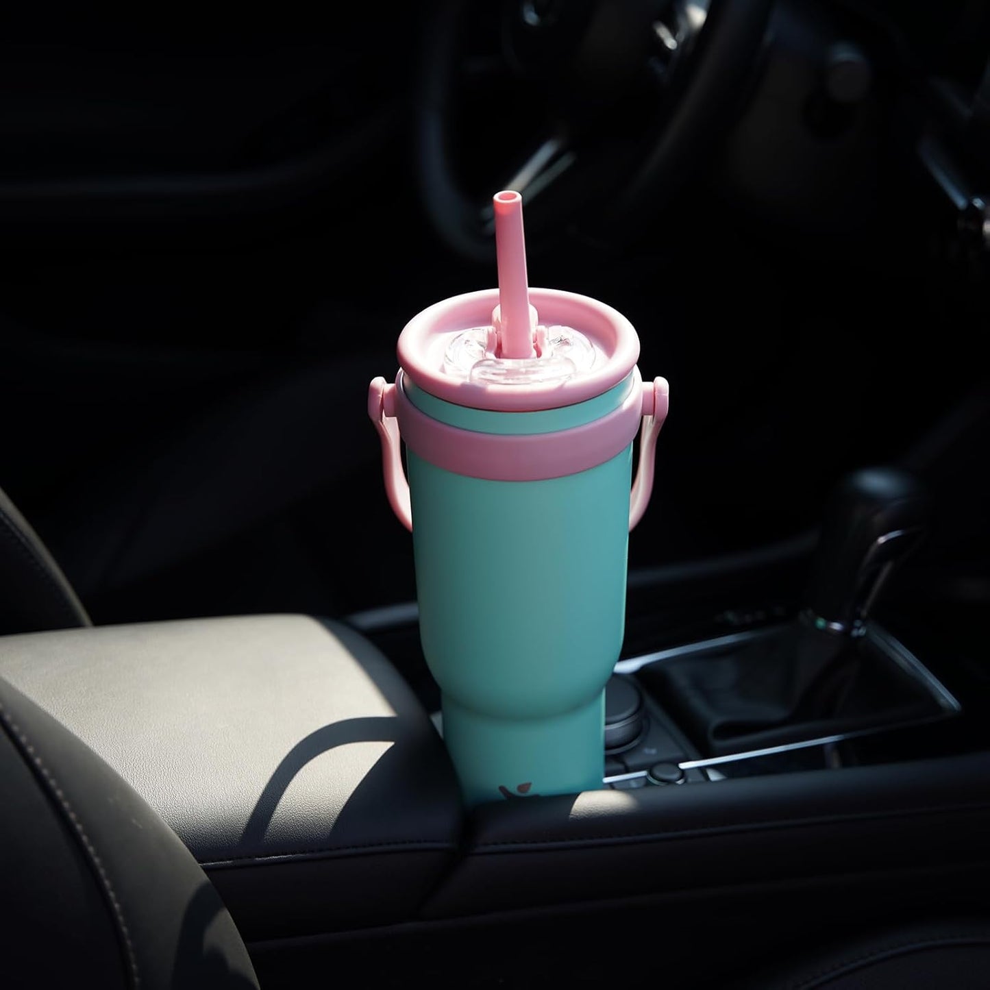 30 oz Tumbler with Side Handle, Insulated Water Bottle with Straw and 2 in 1 Lid, Stainless Steel Cup Travel Coffee Mug for Sports Office Gym,Sky Blue