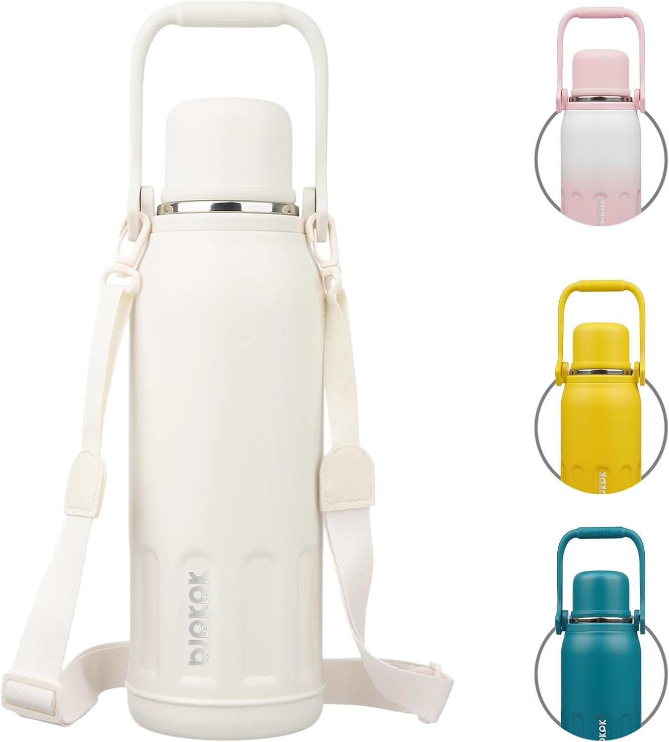 BJPKPK Insulated 50oz Thermos Dishwasher Safe Water Bottle with Lid and Carry Handle Stainless Steel Water Bottles for Outdoor Sports,Beige