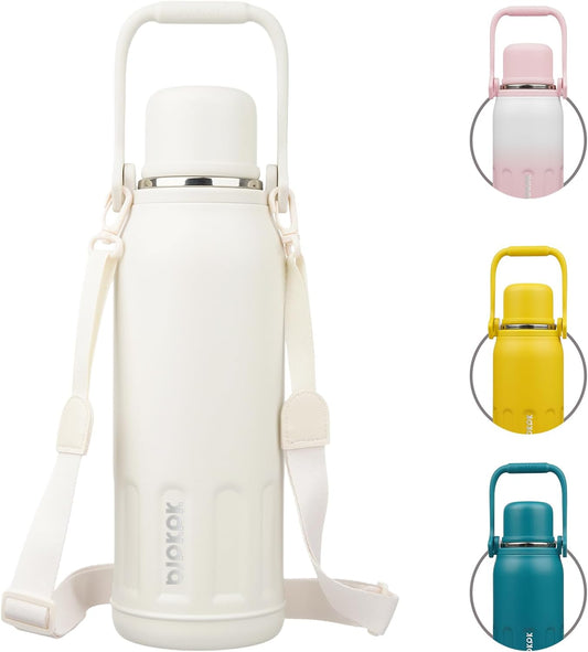 BJPKPK Insulated 50oz Thermos Dishwasher Safe Water Bottle with Lid and Carry Handle Stainless Steel Water Bottles for Outdoor Sports,Beige