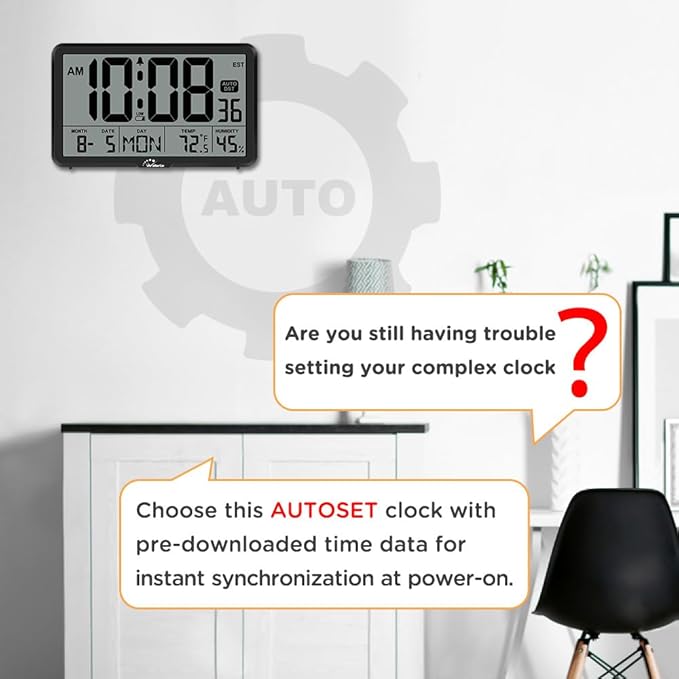 WallarGe Auto Set Digital Wall Clock Battery Operated, Desk Clocks - Image 4