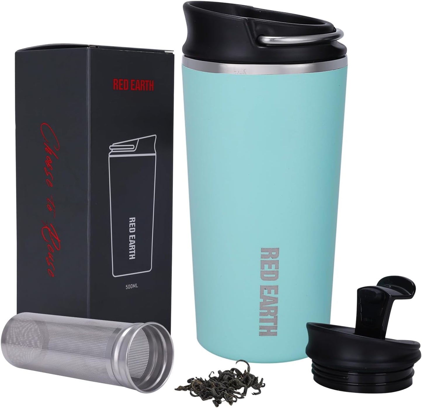 GiNT 17oz Travel Tea Mug with Infuser and Two Lid. Vacuum Insulated 316 Stainless Steel Travel Coffee Mug. Dishwasher Safe Tea Cup with Tea Strainer for Hot and Cold Brew Coffee or Tea(Green)
