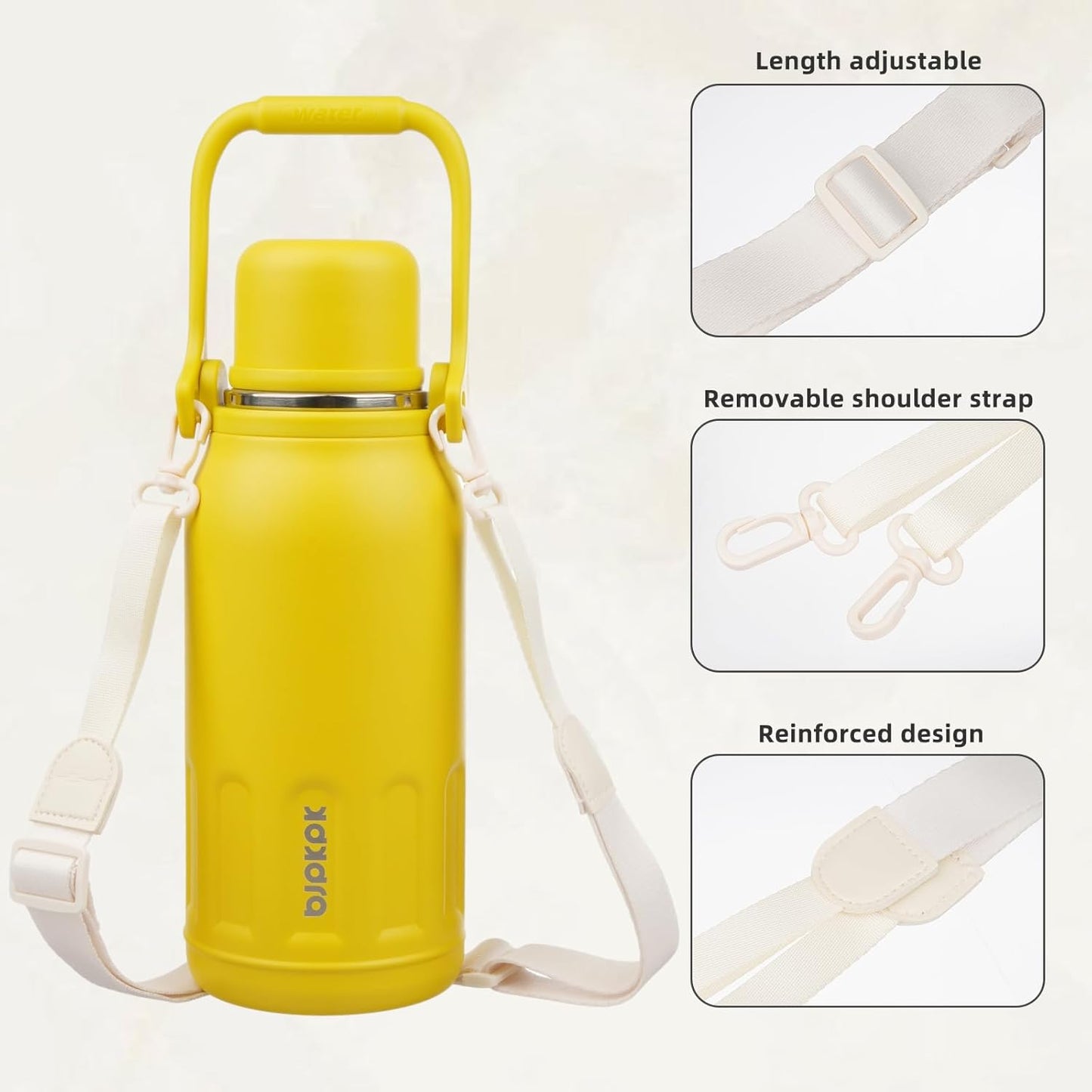 BJPKPK Insulated Thermos Water Bottle with Handle and Lid 27oz Stainless Steel Water Bottles Double Wall for Cold and Hot Beverages,Yellow