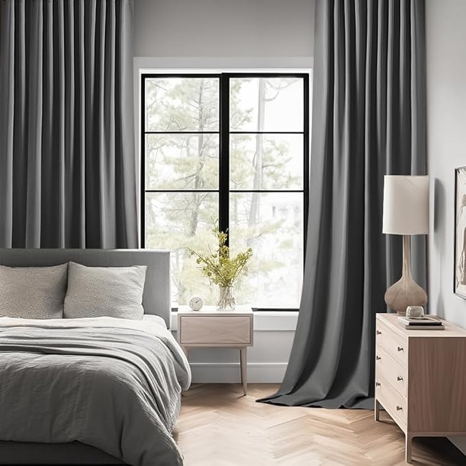 MIULEE Back Tab Grey Blackout Curtains 102 Inch Long 2 Panels Set - Image 2
