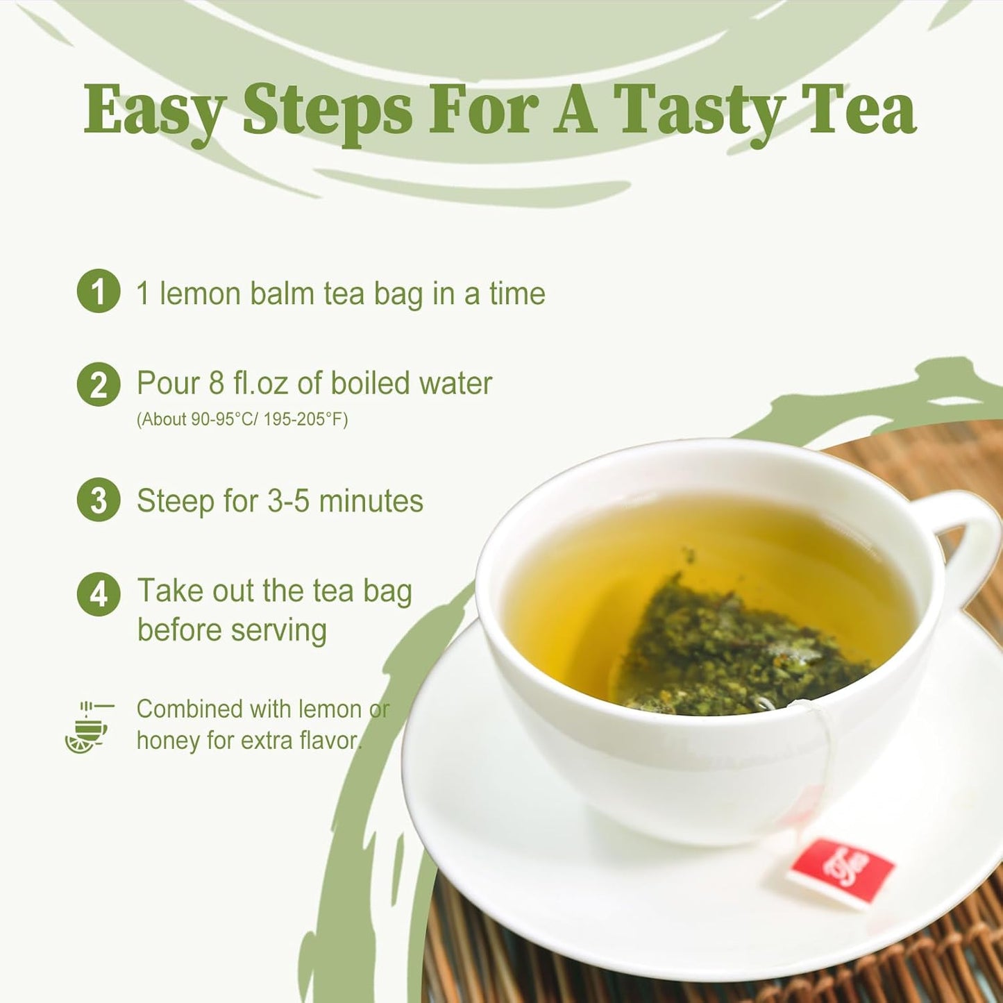 FullChea - Lemon Balm Tea Bag, 40 Teabags, 1.5g/bag - Premium Lemon Balm Herb - Melissa Officinalis - Non-GMO - Caffeine-free - Promotes Relaxation & Support Digestion, 40.0 Count