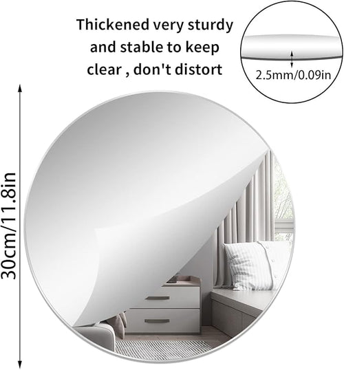 12'' Round Wall Mirror Tiles High Clear Reflecticon Self Adhesive Acrylic - Image 2