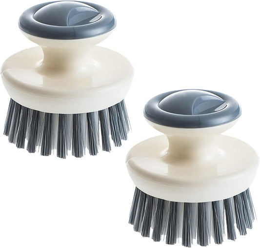 Dish Scrub Brush,Ergonomic Grip Palm Brush,Kitchen Scrub Brushes for Cleaning, Dish Scrubber with Stiff Bristles for Sink, Pots, Pans (2P Grey)