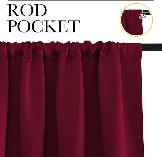NICETOWN Blackout Curtains for Bedroom, Wine Red, 1 Pair, 42 by 45-inch - Image 2