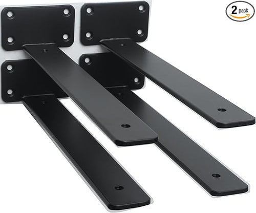 2 Pack - 11 inch Black Hidden L Shelf Bracket Iron Floating Shelf Brackets by MHMYDZ