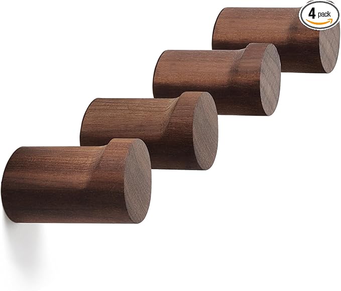 bsdonte Wood Wall Hooks, 4 Pack Wooden Coat Hooks Wall Mounted, Rustic Hat by bsdonte
