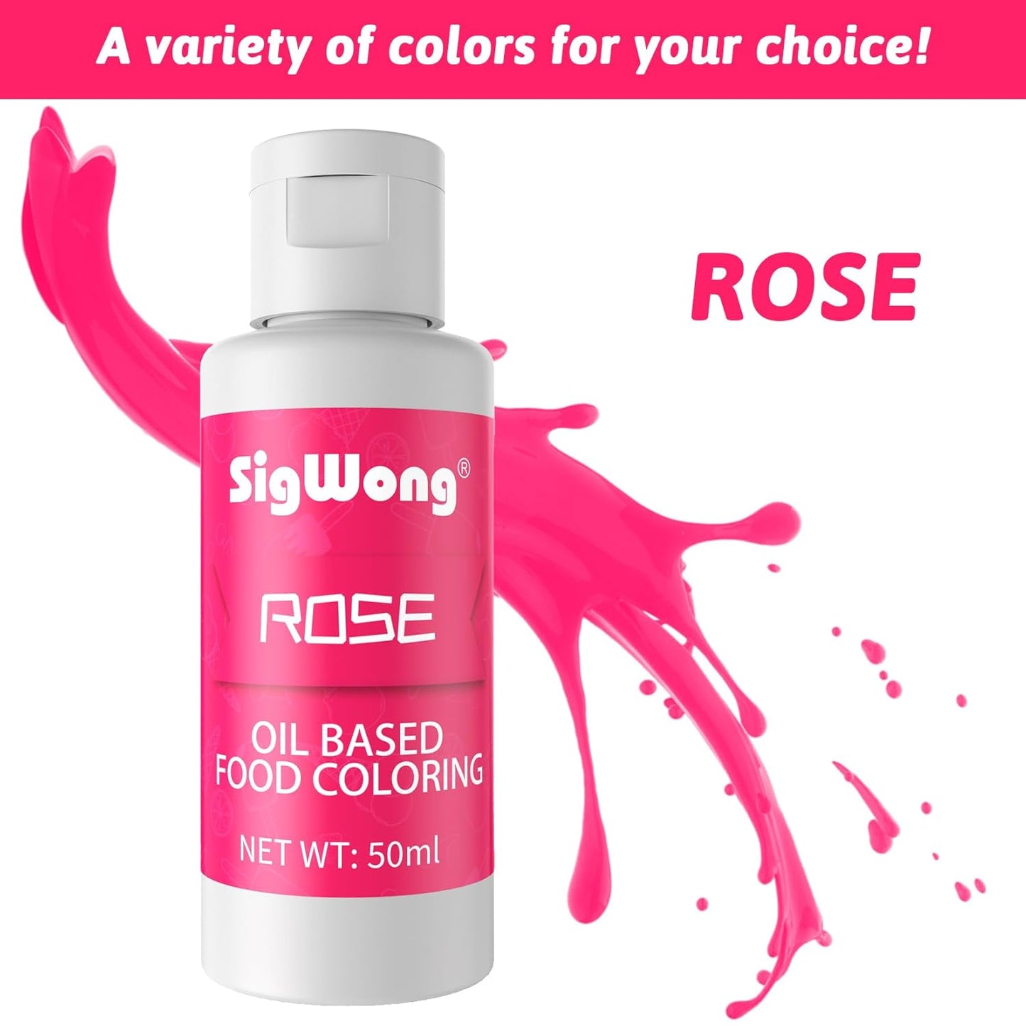 Oil Based Food Coloring for Chocolate - 50ml Rose Upgraded Edible Oil Based Food Dye for Cake Decorating, Baking, Candy Melts, Cookie, Icing Frosting, Fondant, Meringues - 1.69 Fl.Oz Bottles