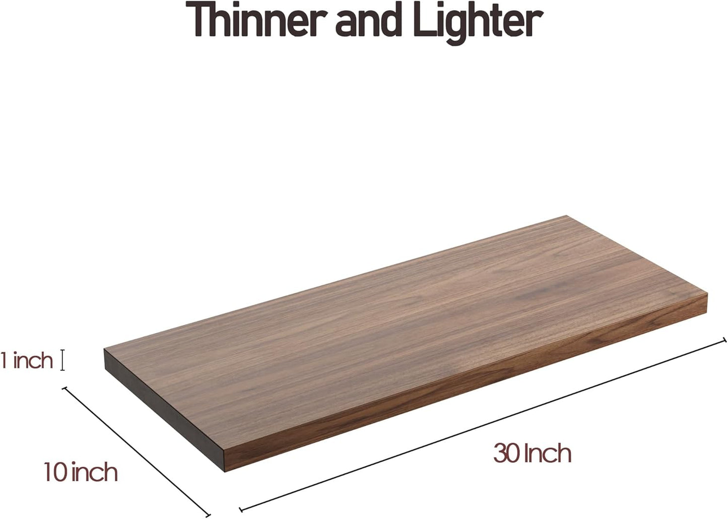 Wall Shelf Set of 1, Walnut Floating Shelves 30 in W x 10 in D x 1 in H, Wooden Floating Wall Shelf with Invisible Brackets for Living Room/Bedroom/Bathroom/Kitchen Storage and Decor