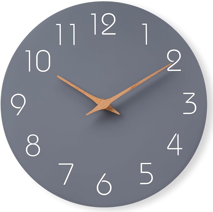 Mosewa Wall Clock 14 Inch Gray Battery Operated Silent Non Ticking Simple by MOSEWAWALLCLOCK