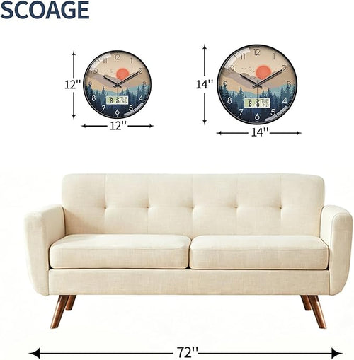 12" Silent Non-Ticking Wall Clock, Mid-Century Modern Wilderness Sunset - Image 2
