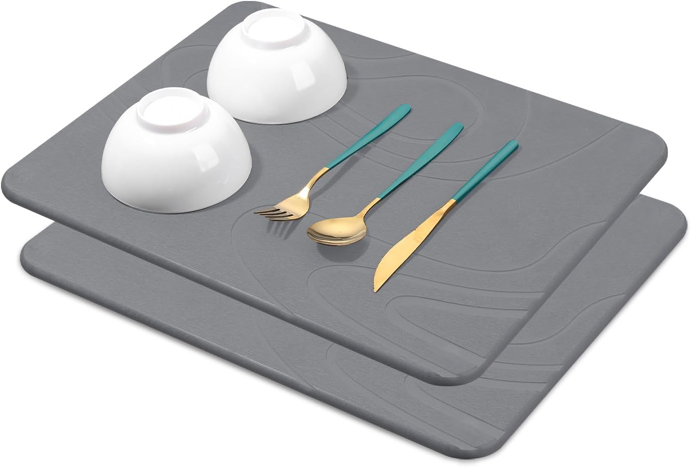 2 Pack Stone Dish Mat for Kitchen Counter, Dirt-Resistant Quick Drying Fast Absorbent Non-Slip Diatomite Mat, Natural Diatomaceous Earth Dish Drying Pad (Dark Grey)