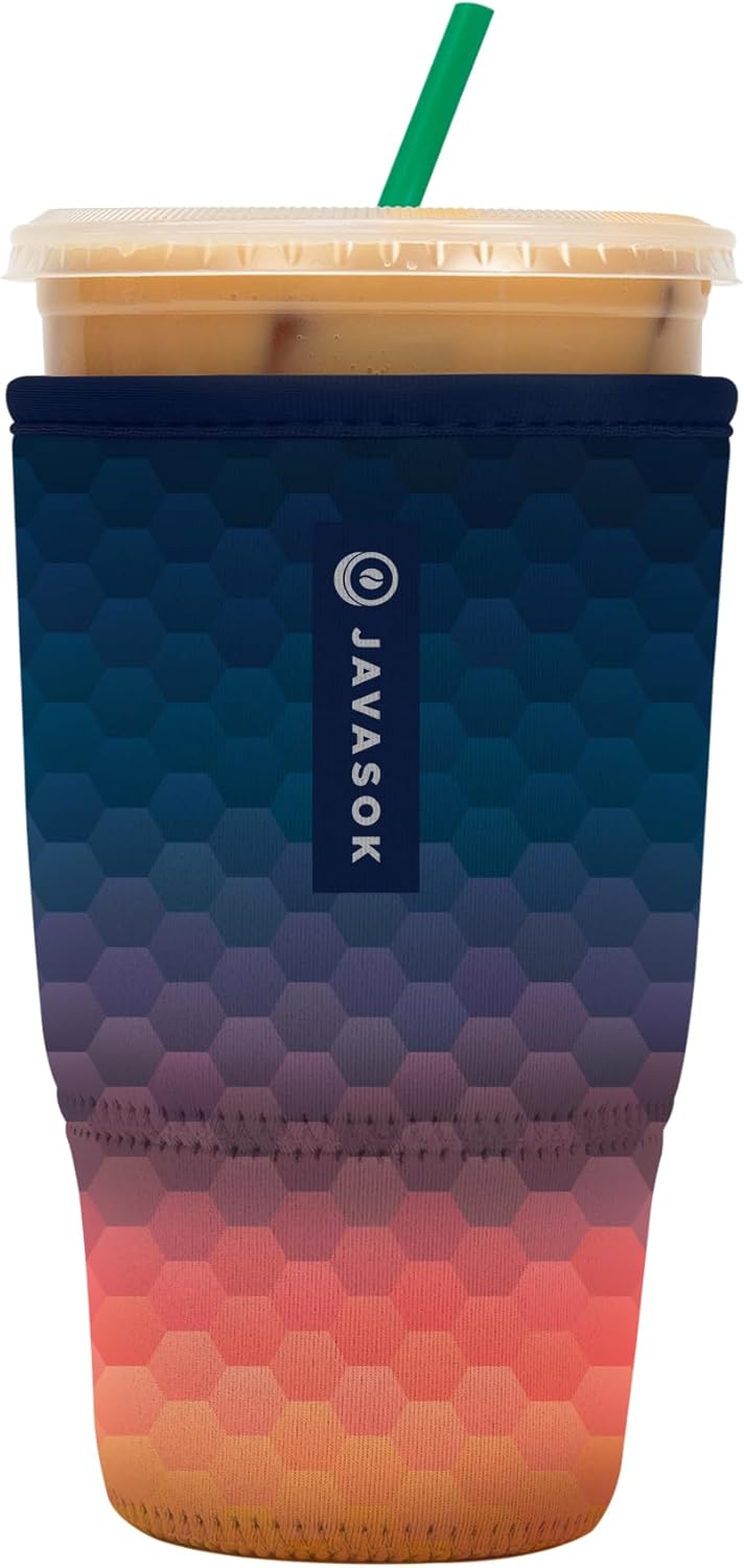 Sok It JavaSok Iced Coffee & Cold Soda Insulated Neoprene Cup Sleeve (Hexagon Sunset, Large: 30-32oz)