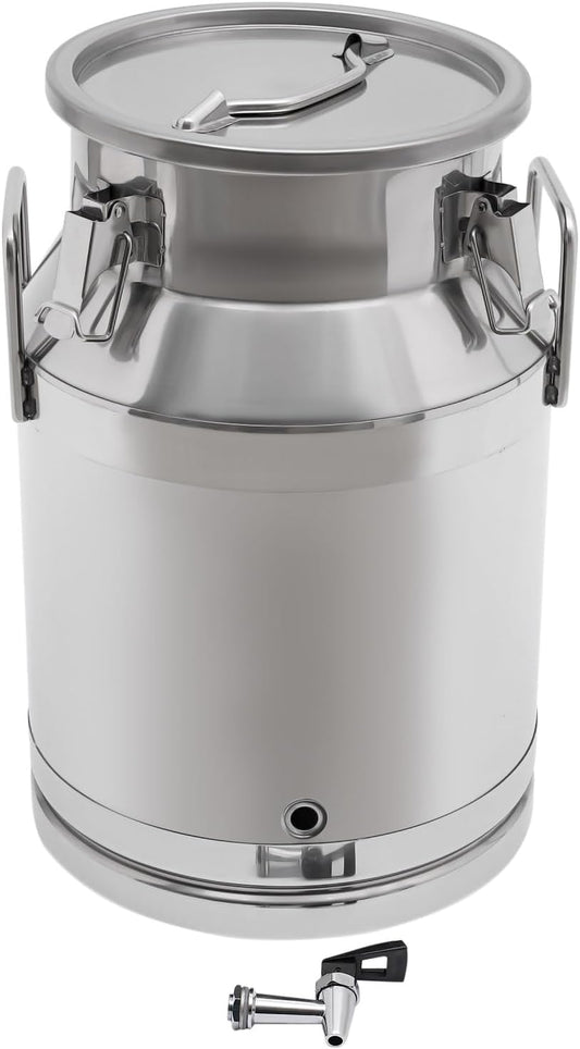 Milk Bucket With Faucet,Stainless Steel Milk Can Large Liquid Container Storage,With Sealing Lid and Carry Handle,for Wine, Oil Storage Transport (30L/8 Gal,w/Faucet)