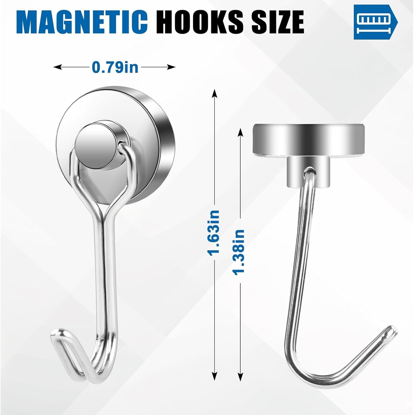 LOVIMAG Hooks, 40lbs+ Magnetic Magnet Hook 2025 Cruise Cabin Ship Essentials Heavy Duty Strong Refrigerator Fridge Hanging for Classroom Beach Vacation Kitchen Grills Home Mug Hanger (6 Pack), Silver