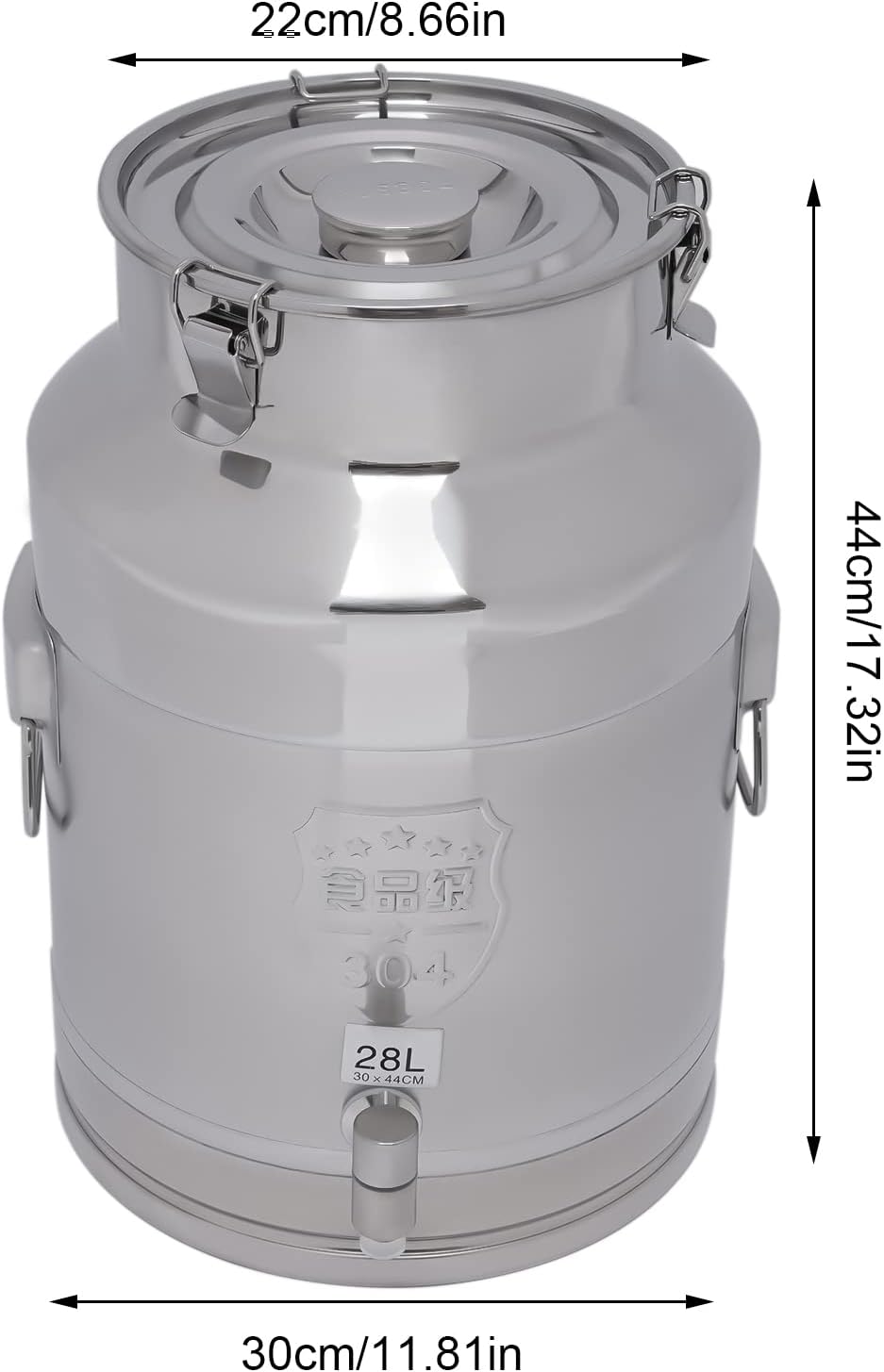 304 Stainless Steel Milk Bucket With Faucet, Large Liquid Container Storage,Milk Bucket With Sealing Lid and Carry Handle,for Wine, Oil Storage Transport (28L/7.4 Gal,w/Faucet)