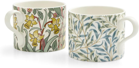 Spode Morris & Co 12oz Mugs, Set of 2 (Daffodil & Willow Bough) - Microwave & Dishwasher Safe, Elegant Porcelain Drinkware for Coffee Bar or Giftable Home Kitchen Mug Set. Ideal for Coffee & Tea