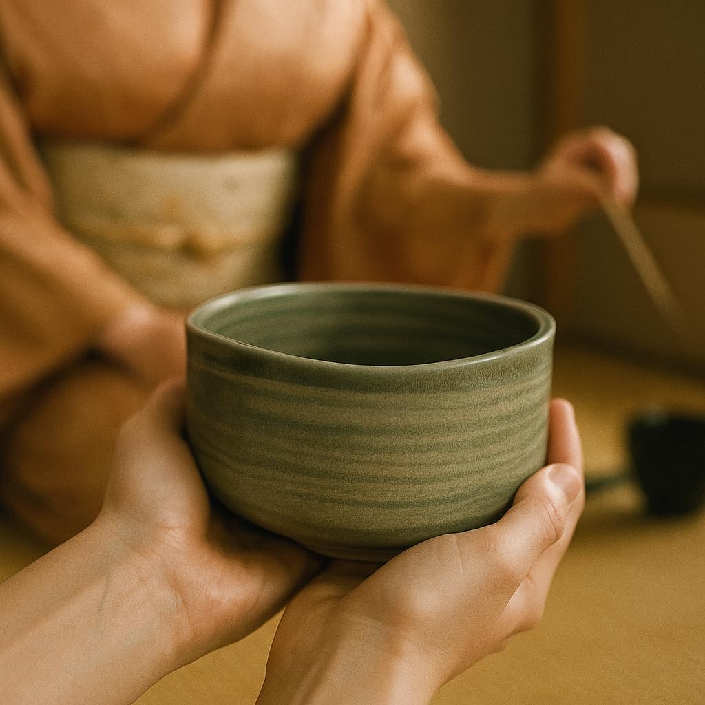 Japanese Traditional Handcrafted Matcha Chawan Tea Bowl Cup Ceremony Tableware Pottery (Fukamidori)