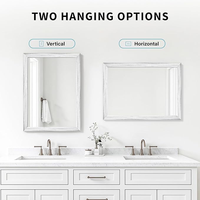 White Wood Effect Framed Wall Mirror, 24x36 Rectangle Mirror, Anti-desilvering - Image 7