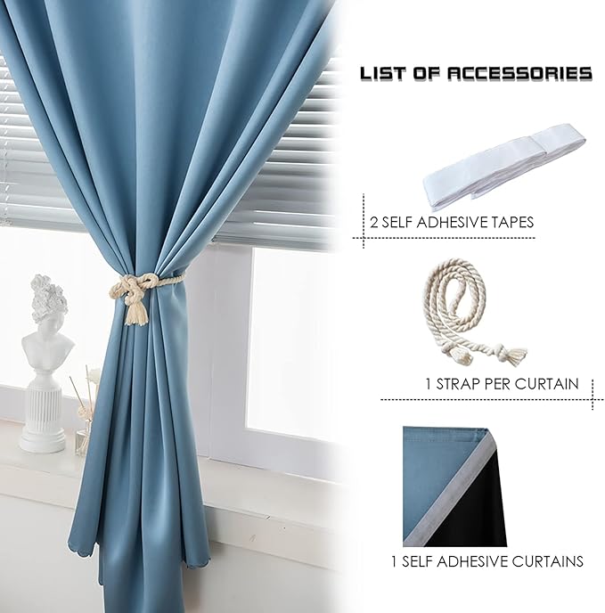 AJAZZ 100% Blackout Self Adhesive Curtains Small Window Short Temporary - Image 2