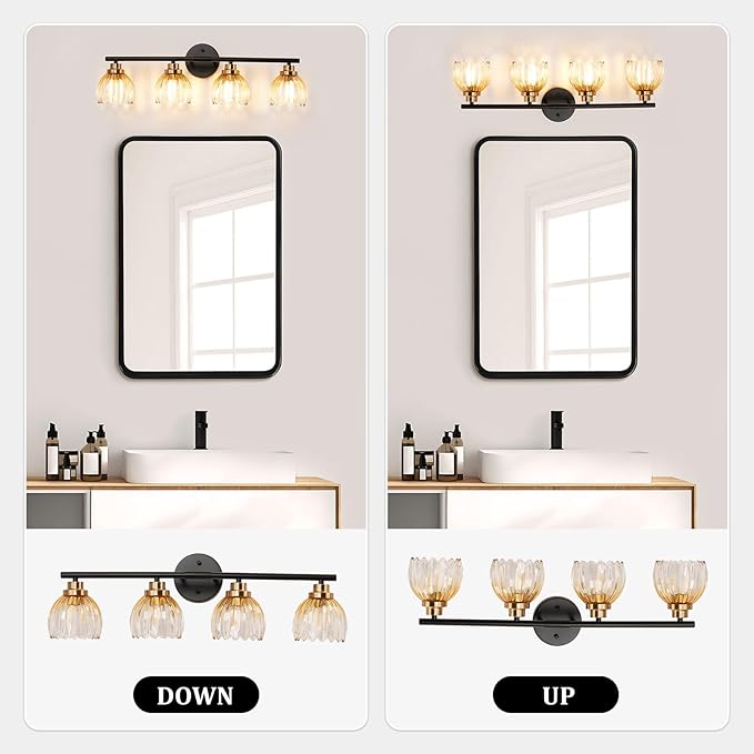 TALOYA Bathroom Vanity Light Fixtures, 4-Light Black and Gold Wall Lights - Image 8