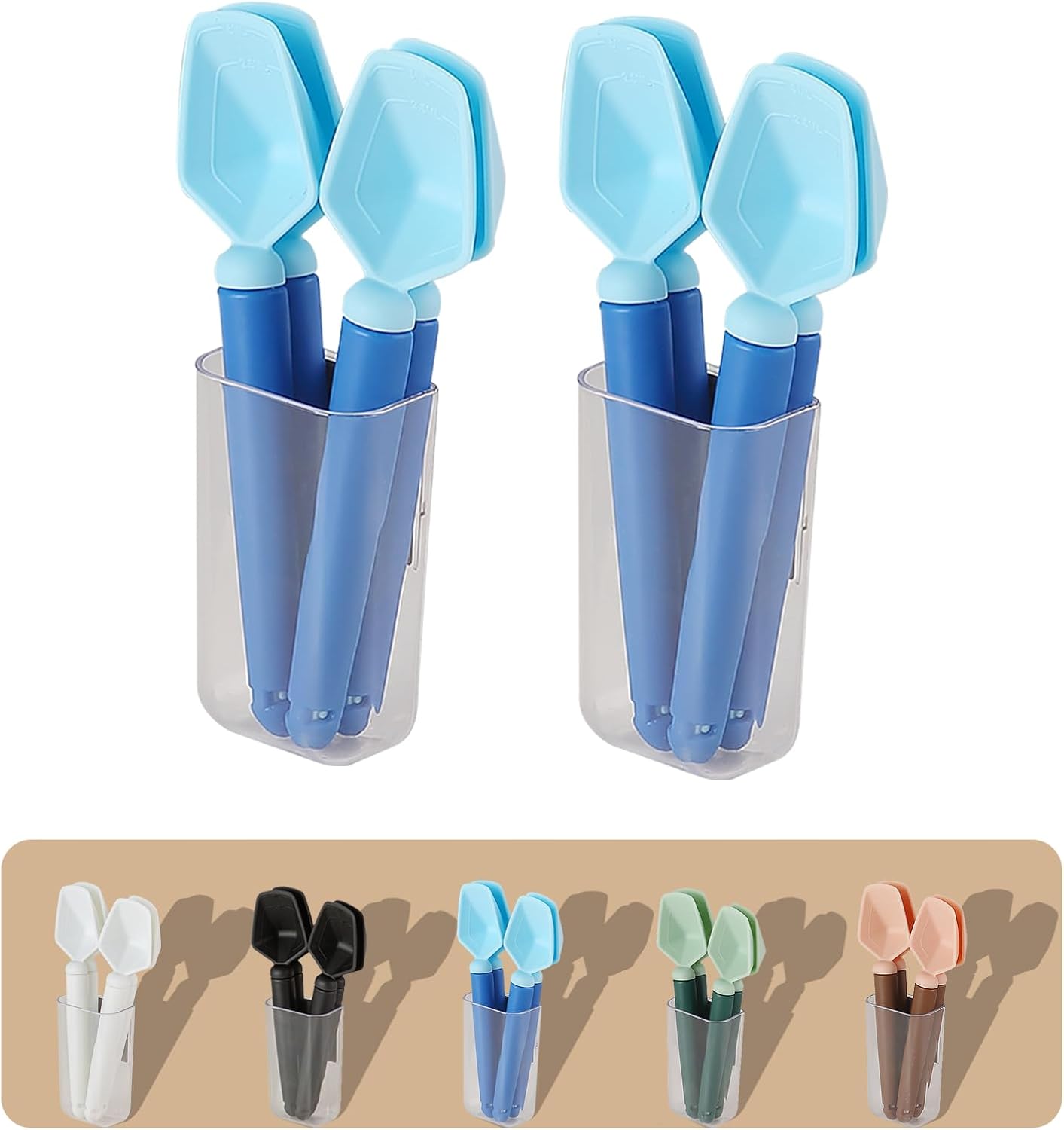 2 SET of 8 PCS Multi-functional sealing clip with measuring spoon Magnetic Coffee Measuring Spoon Sealing Clips with Wall Container Mount, PP materia, Deep Bowl Design (Blue)