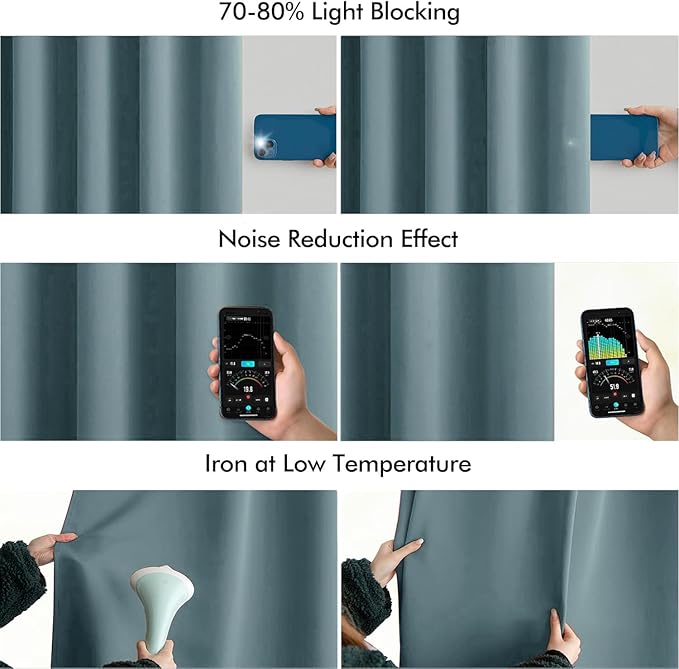 MIULEE Greyish Blue Back Tab Blackout Curtains 102 Inch Long 2 Panels Set - Image 5