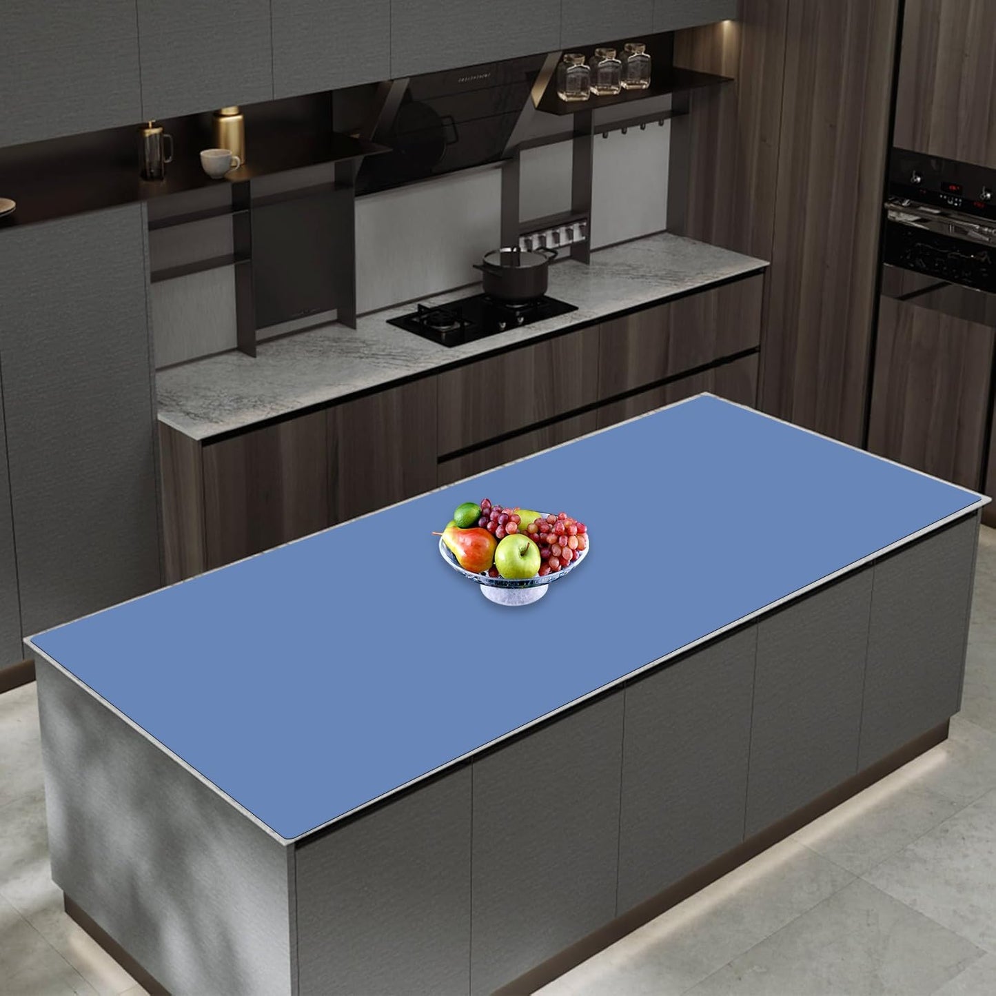 47.3''x23.6''(120cmx60cm) Extra Large Silicone Mat for Kitchen Counter, Heat Resistant Countertop Protector, Non-Slip Waterproof Kitchen Island Mat, Easy to Clean, Lake Blue