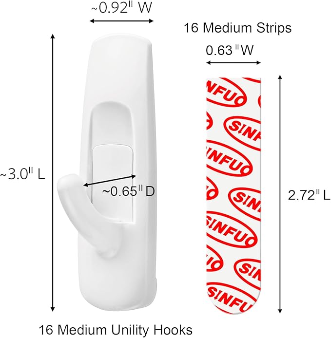 Sinfuo Utility Wall Hooks for Hanging Medium 16 Hooks, Damage Free Hanging Wall - Image 2
