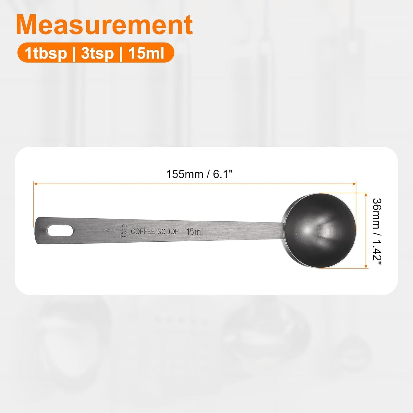 HARFINGTON 3pcs Coffee Scoop Spoon 1tbsp (3tsp, 15ml) 304 Stainless Steel Long Handle Teaspoon/Tablespoon Measuring Spoons Scoops for Tea Sugar Kitchen, Black