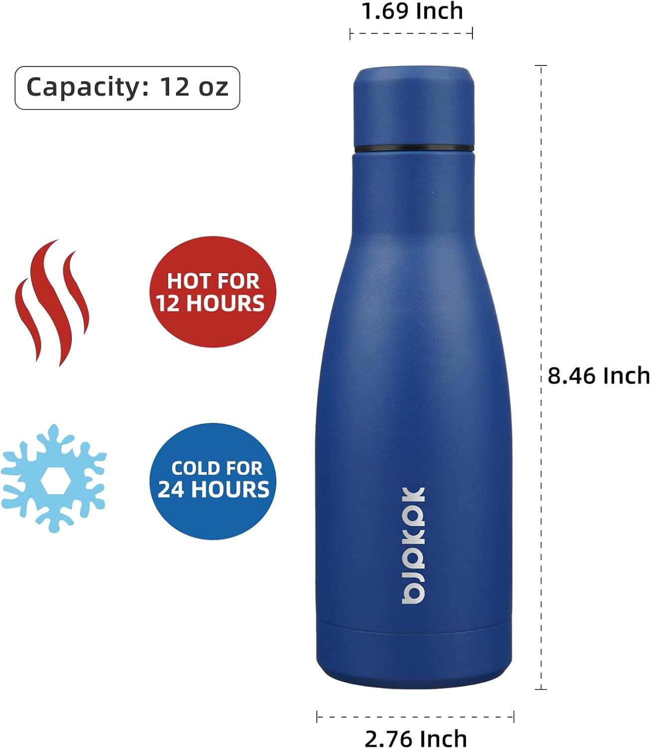 BJPKPK 12oz Water Bottles Stainless Steel Double Wall Vacuum Insulated Small Water Bottles for Travel,Blue