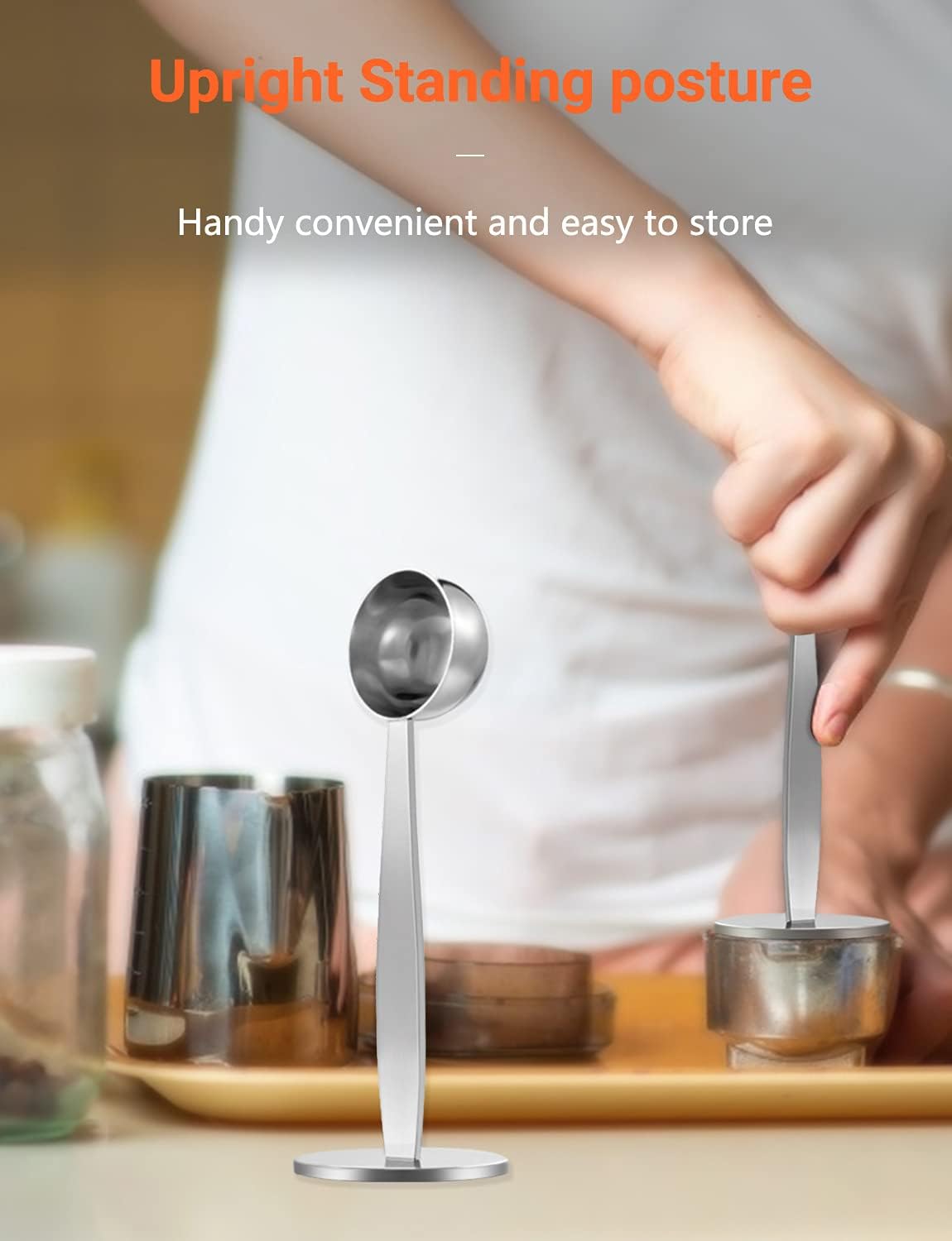 Two-in-One Stainless Steel Coffee Scoop Tamping Dual-Purpose Coffee Spoon Powder Hammer Tamper Multi Function Spoon Holder Coffee Tools for Measuring and Tamping