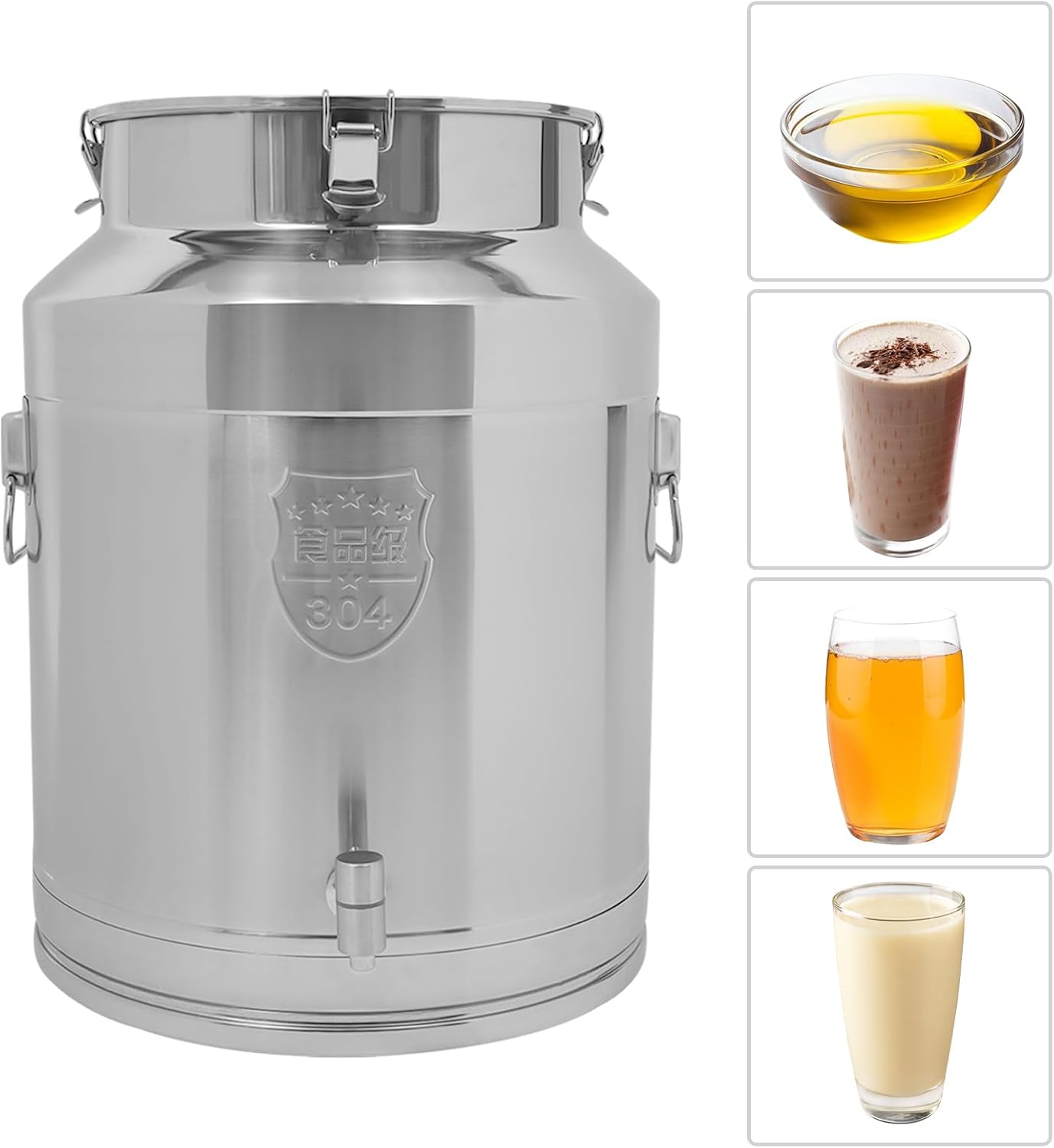 Thickened Stainless Steel Milk Can Large Liquid Container Storage,Stainless Steel Milk Bucket With Faucet, Sealing Lid and Carry Handle,for Wine, Oil Storage Transport (64L/16.90Gal)